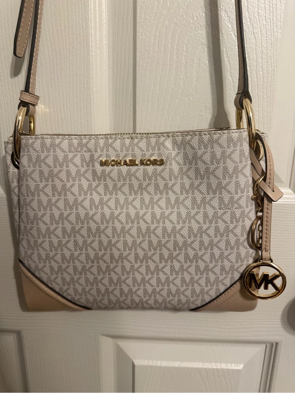 Michael Kors Cream/Acorn Logo Crossbody with Gold Hardware
